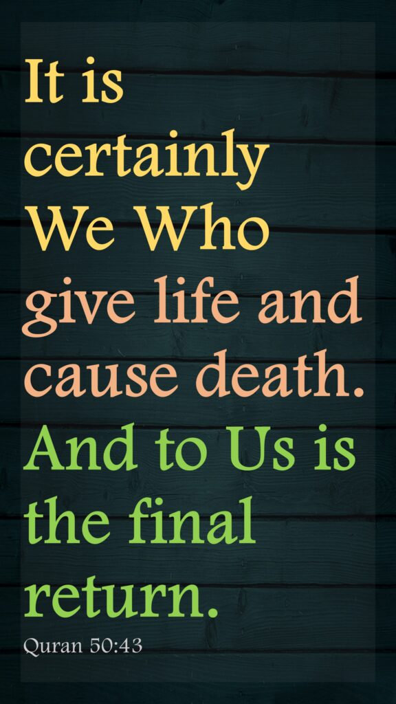 It is certainly We Who give life and cause death. And to Us is the final return.Quran 50:43
