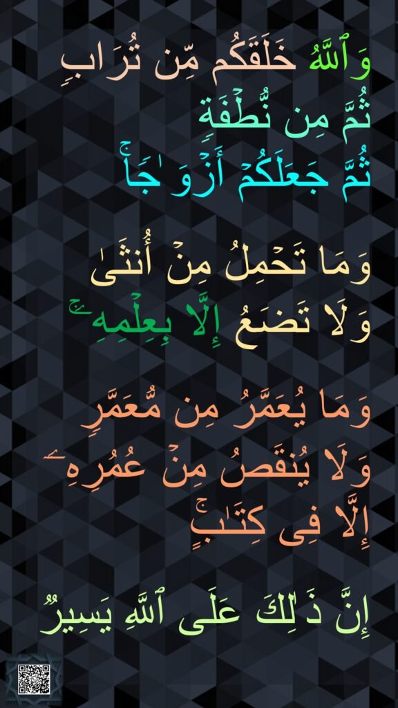 وَٱلَّذِینَ كَفَرُوا۟ لَهُمۡ نَارُ جَهَنَّمَ لَا یُقۡضَىٰ عَلَیۡهِمۡ فَیَمُوتُوا۟ 
وَلَا یُخَفَّفُ عَنۡهُم مِّنۡ عَذَابِهَاۚ كَذَ ٰلِكَ نَجۡزِی كُلَّ كَفُورࣲ 

وَهُمۡ یَصۡطَرِخُونَ فِیهَا 
رَبَّنَاۤ أَخۡرِجۡنَا نَعۡمَلۡ صَـٰلِحًا غَیۡرَ ٱلَّذِی كُنَّا نَعۡمَلُۚ 
أَوَ لَمۡ نُعَمِّرۡكُم مَّا یَتَذَكَّرُ فِیهِ مَن تَذَكَّرَ وَجَاۤءَكُمُ ٱلنَّذِیرُۖ فَذُوقُوا۟ فَمَا لِلظَّـٰلِمِینَ 
مِن نَّصِیرٍ
